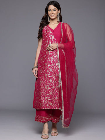 Varanga Women Brocade Angrakha Style Kurta Paired With Tonal Bottom  And Dupatta
